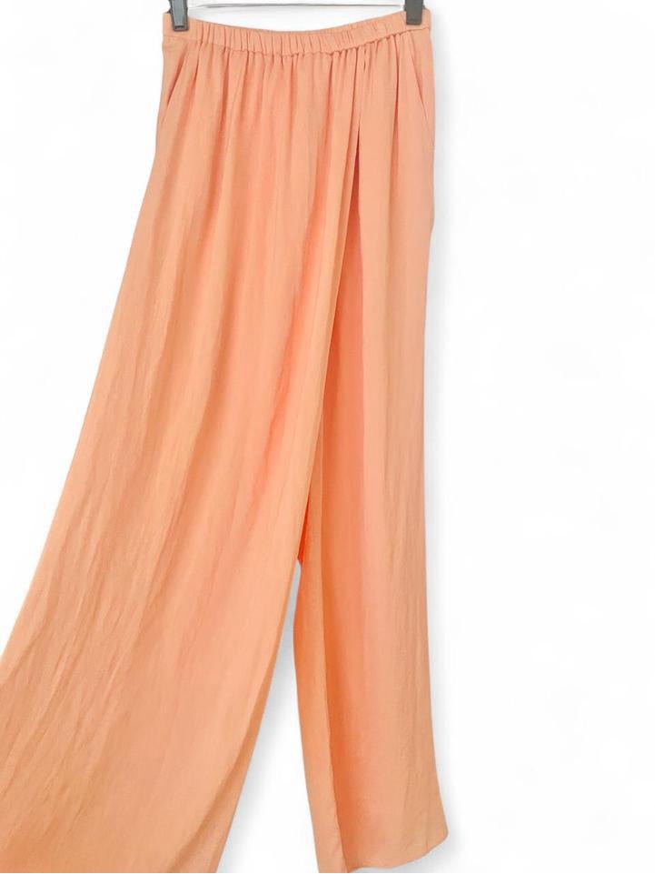 Zara Basic Peach Orange Flowy Wide Leg Silky Palazzo Pants Xs